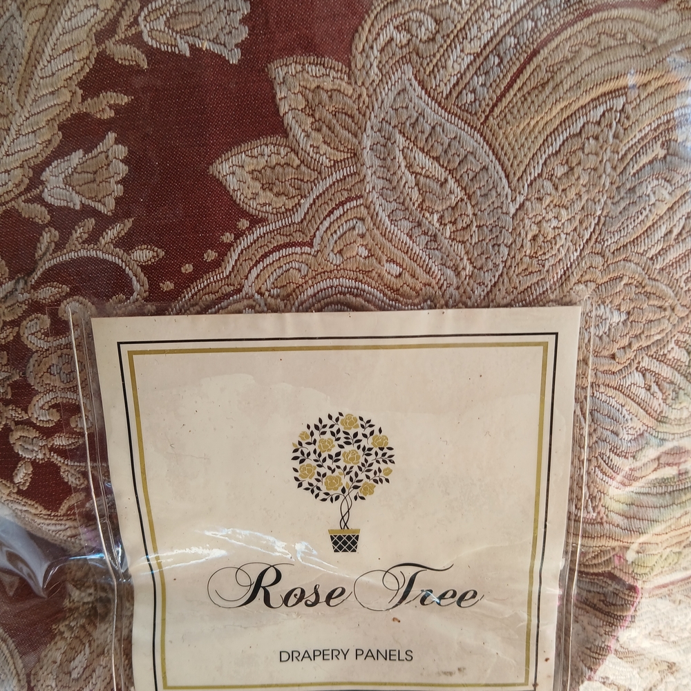 Rose Tree Floral Drapery Panels in Red and Tan
